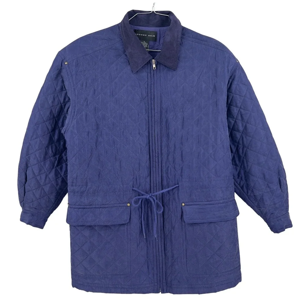 Vintage 90s August Silk Cobalt Purple Quilted Barn Jacket Field‎ Coat S